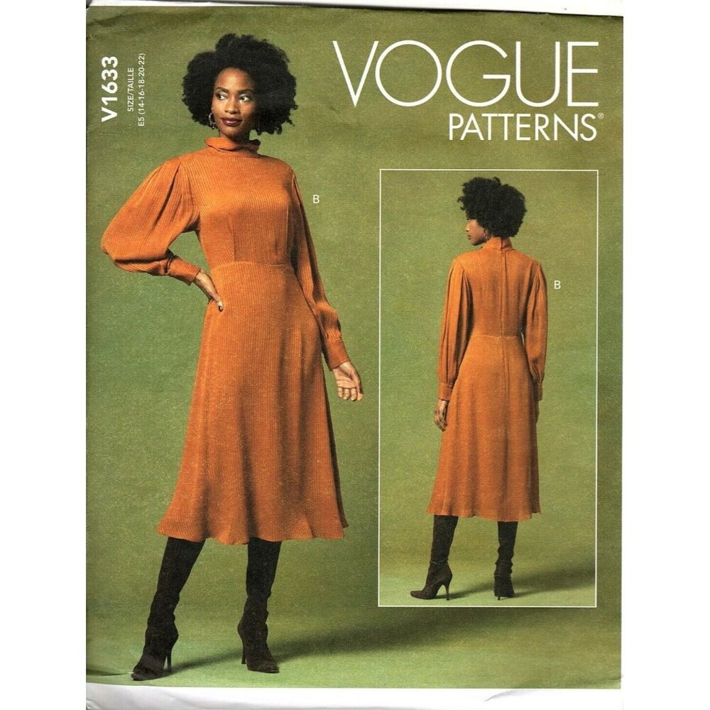 Vogue V1633 Misses 14 to 22 Fitted High Collar Dress Uncut Sewing Pattern